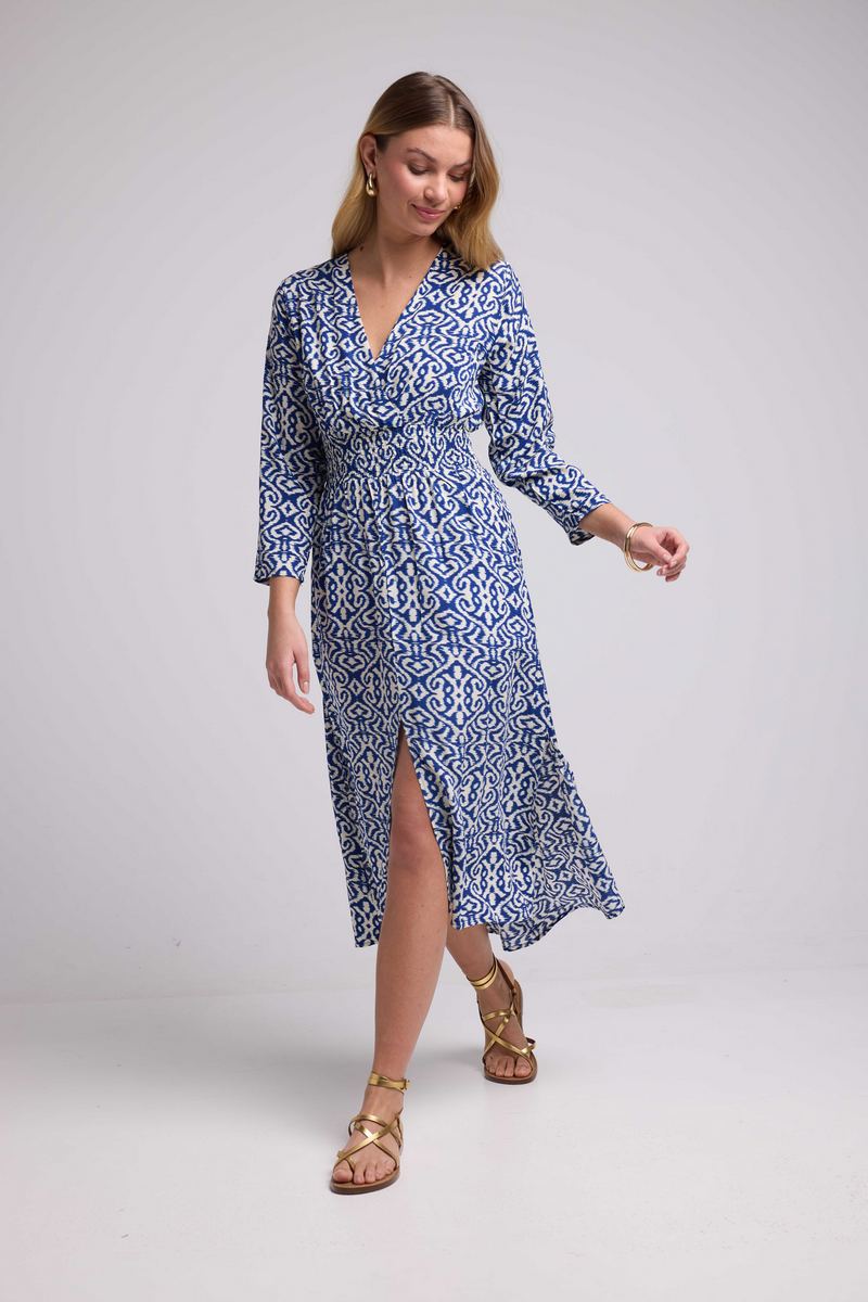 Vestido largo de manga larga - Azul