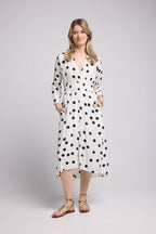 Vestido largo de manga larga - Lunares blancos y negros