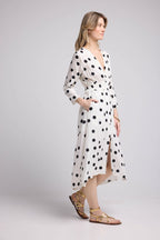Vestido largo de manga larga - Lunares blancos y negros