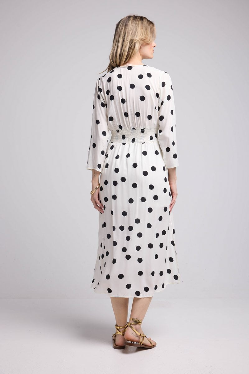 Vestido largo de manga larga - Lunares blancos y negros