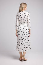 Vestido largo de manga larga - Lunares blancos y negros