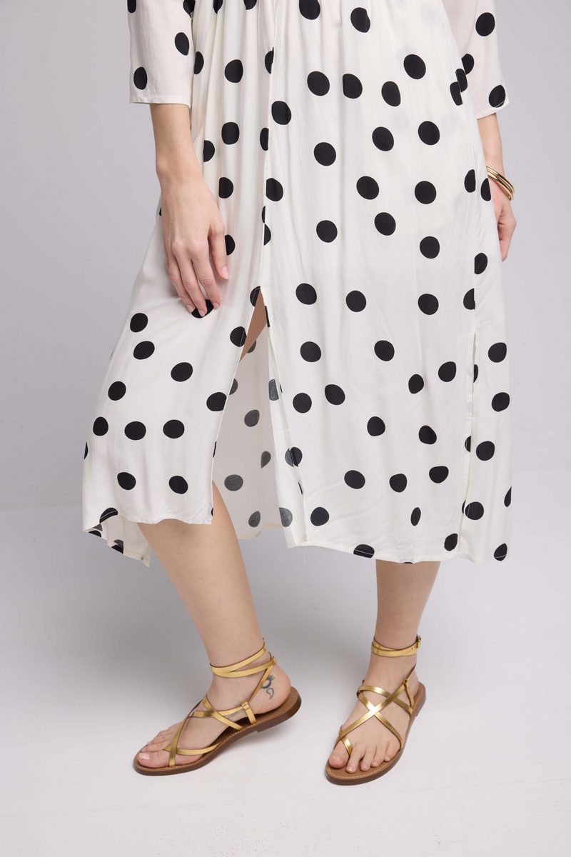 Vestido largo de manga larga - Lunares blancos y negros
