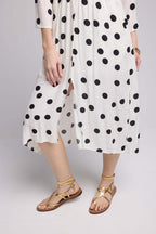 Vestido largo de manga larga - Lunares blancos y negros
