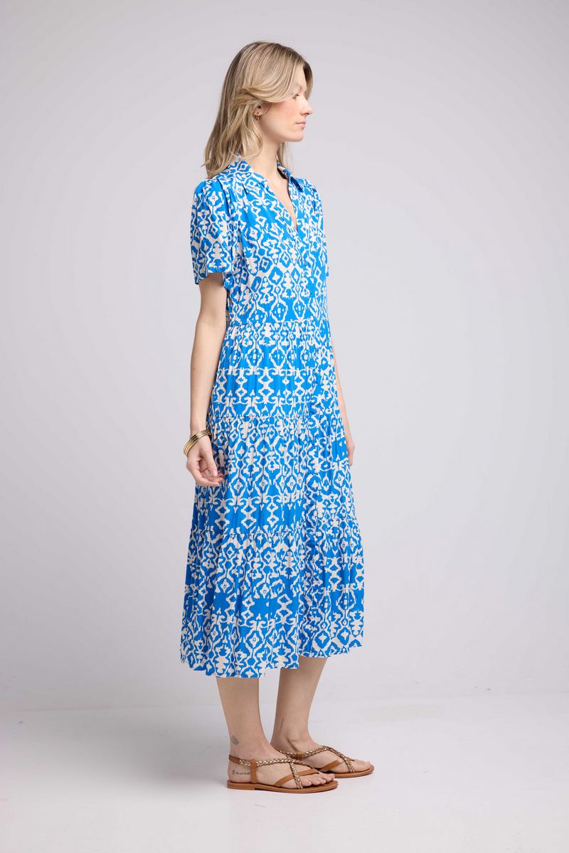 Robe Longue Manches Courtes - Bleu