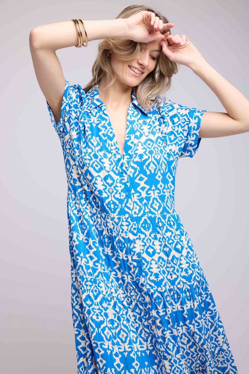 Robe Longue Manches Courtes - Bleu