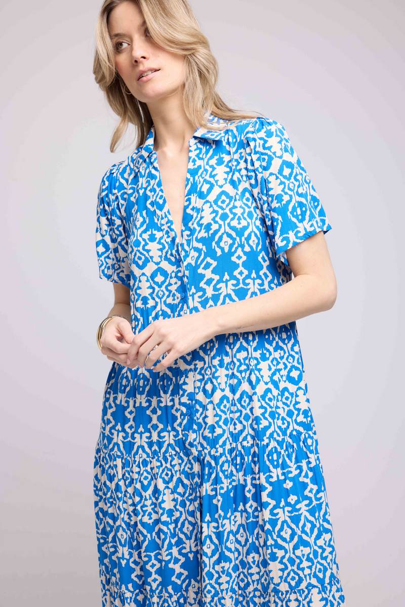 Robe Longue Manches Courtes - Bleu