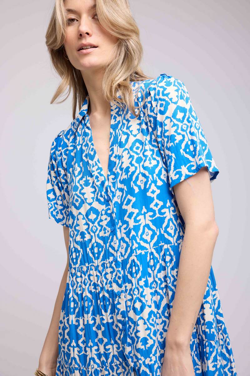 Robe Longue Manches Courtes - Bleu