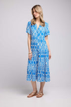 Robe Longue Manches Courtes - Bleu