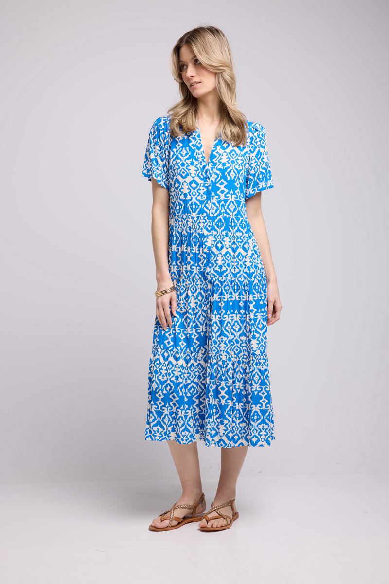 Robe Longue Manches Courtes - Bleu