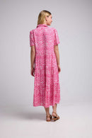 Robe Longue Manches Courtes - Rose Blanc