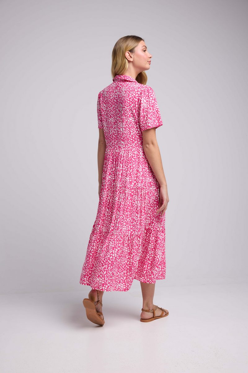 Robe Longue Manches Courtes - Rose Blanc