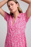 Robe Longue Manches Courtes - Rose Blanc