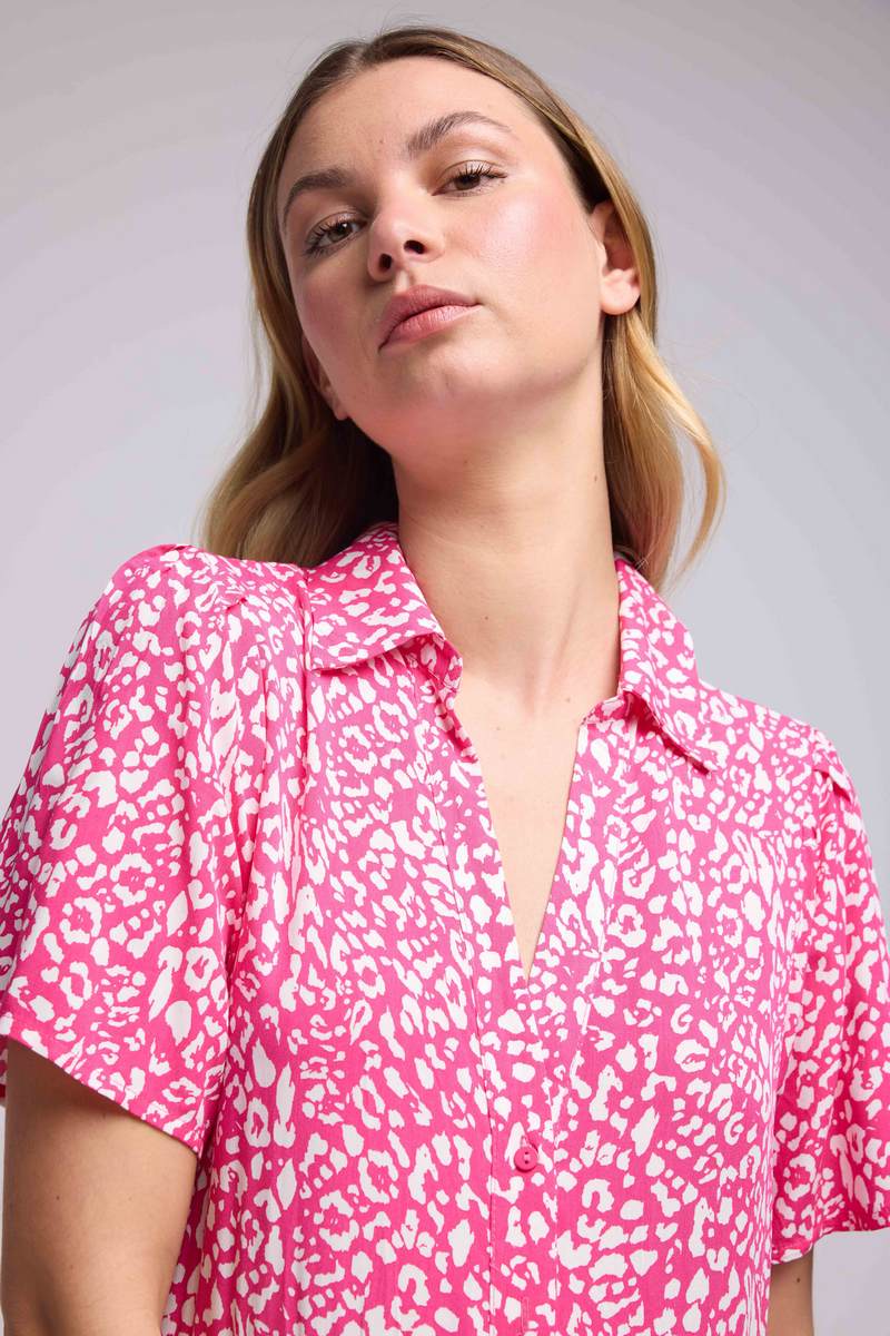 Robe Longue Manches Courtes - Rose Blanc