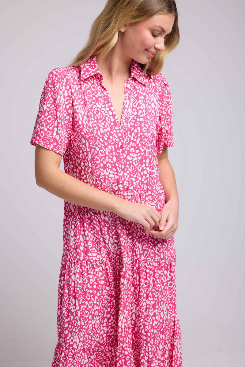 Robe Longue Manches Courtes - Rose Blanc