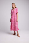 Robe Longue Manches Courtes - Rose Blanc
