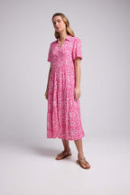 Robe Longue Manches Courtes - Rose Blanc