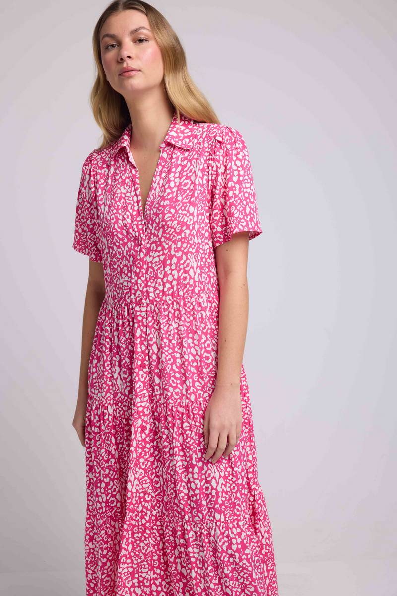 Robe Longue Manches Courtes - Rose Blanc