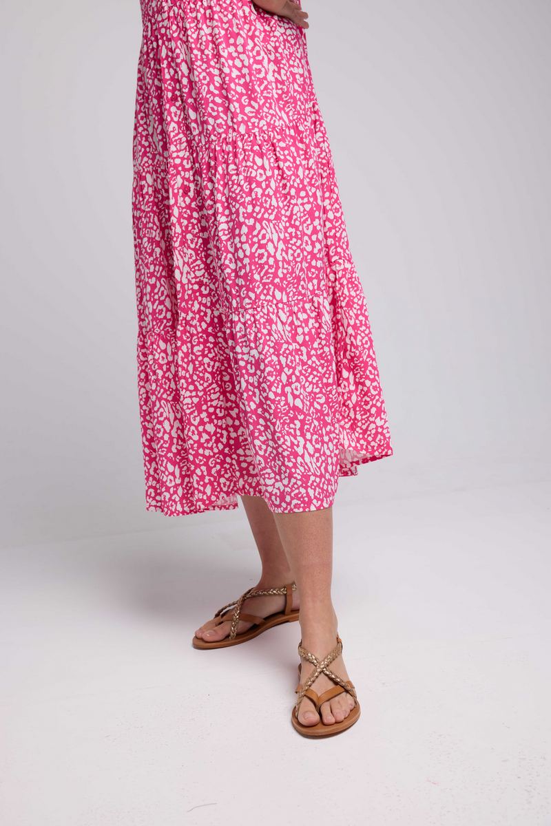 Robe Longue Manches Courtes - Rose Blanc