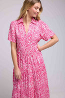 Robe Longue Manches Courtes - Rose Blanc