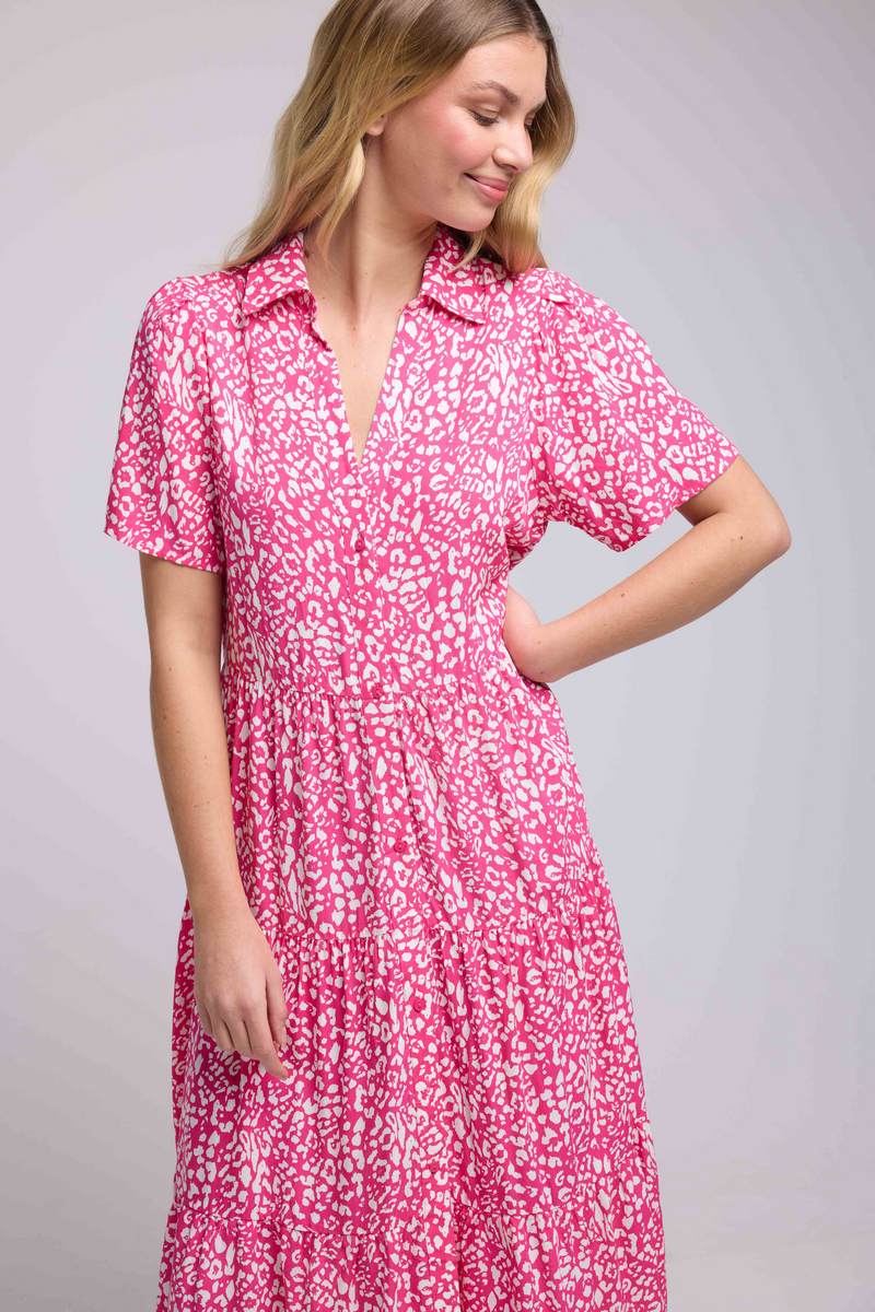 Robe Longue Manches Courtes - Rose Blanc