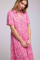 Robe Longue Manches Courtes - Rose Blanc