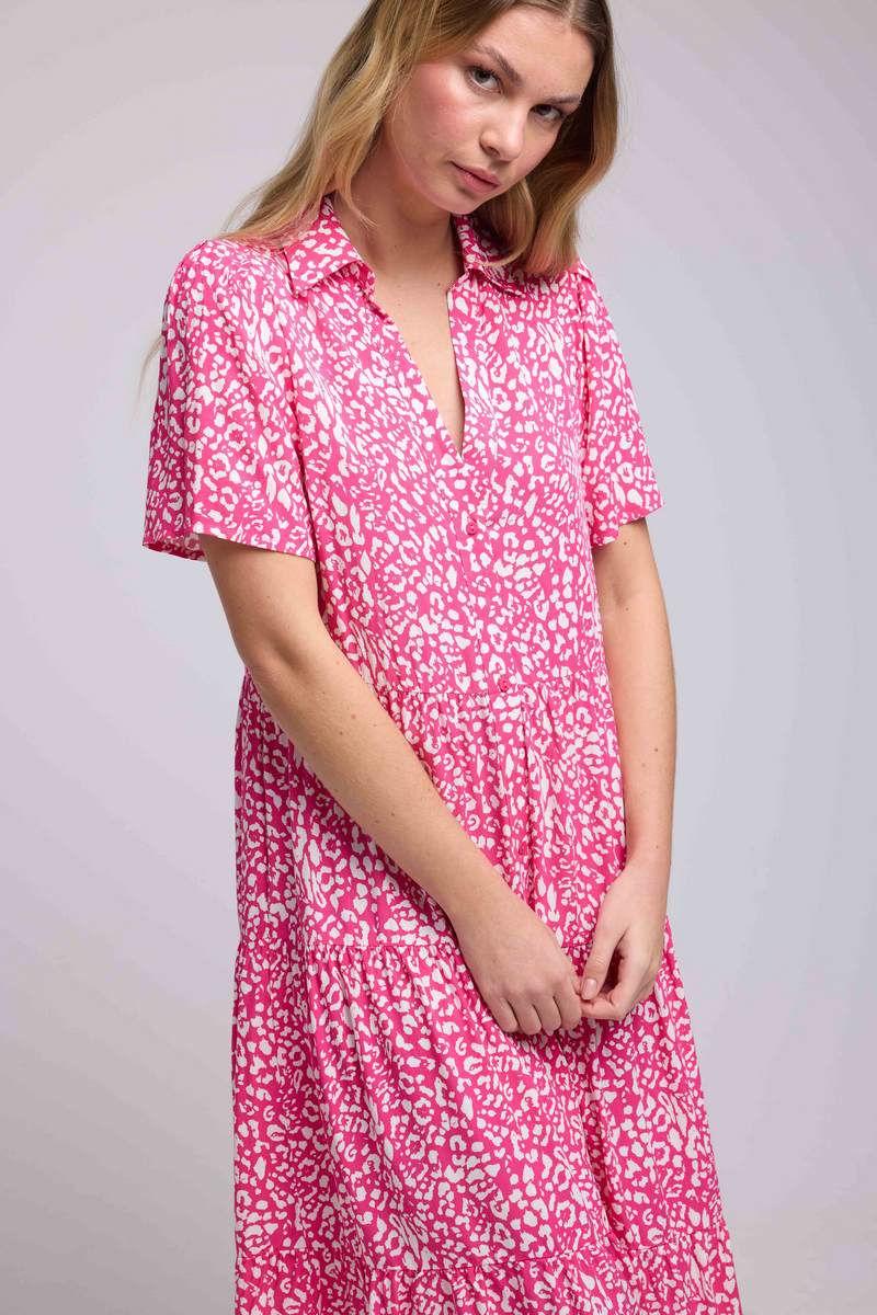 Robe Longue Manches Courtes - Rose Blanc