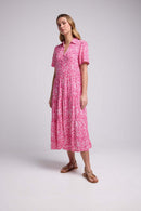 Robe Longue Manches Courtes - Rose Blanc