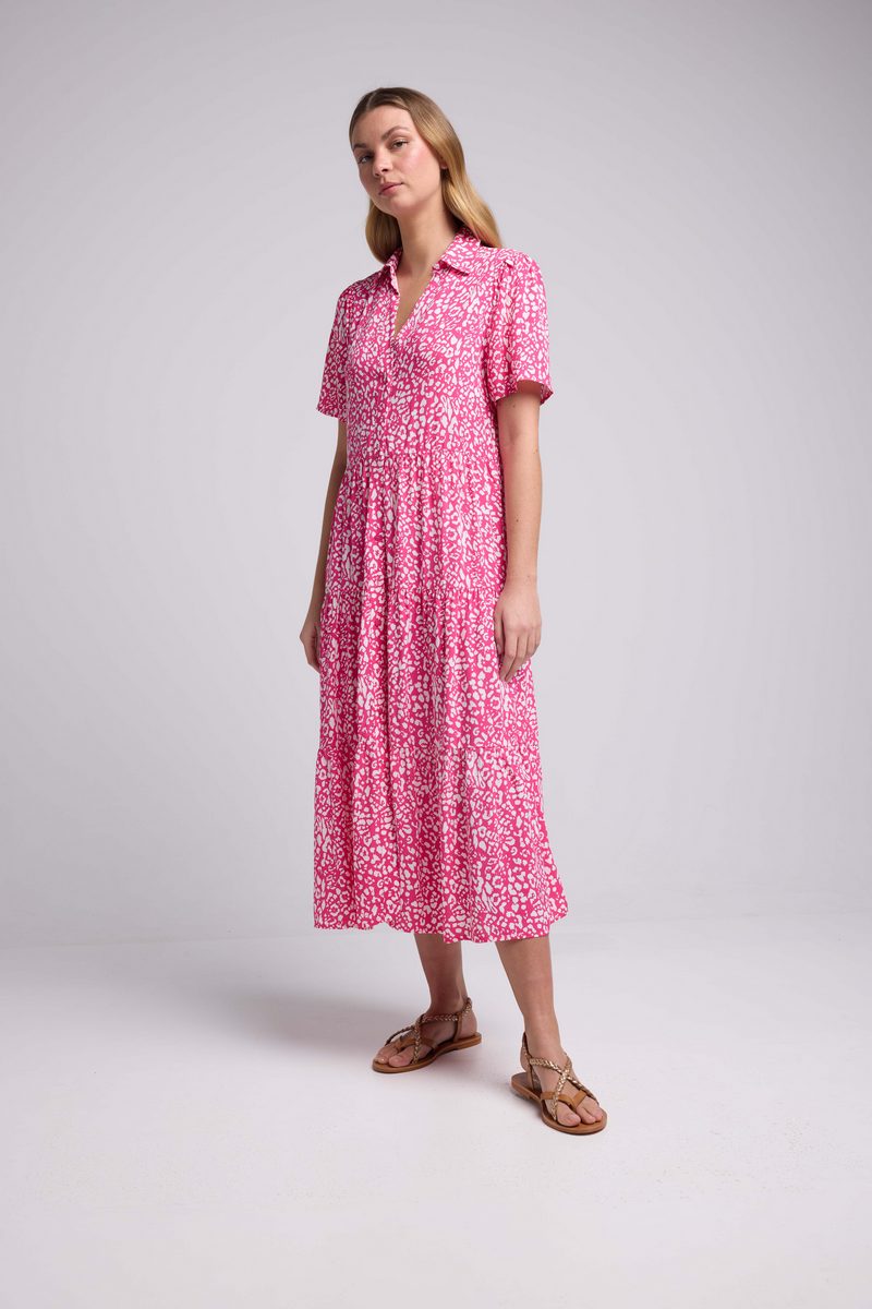 Robe Longue Manches Courtes - Rose Blanc