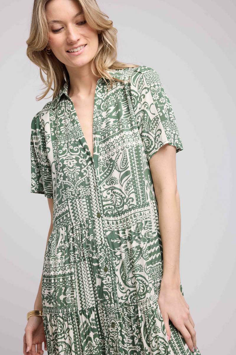 Robe Longue Manches Courtes - Khaki