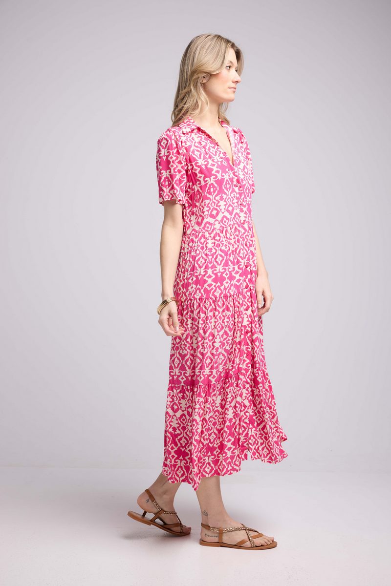 Robe Longue Manches Courtes - Rose
