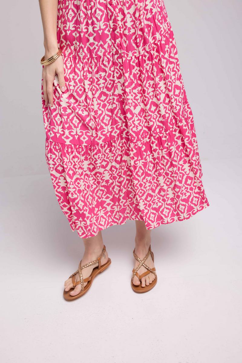 Robe Longue Manches Courtes - Rose