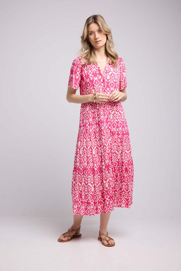 Robe Longue Manches Courtes - Rose