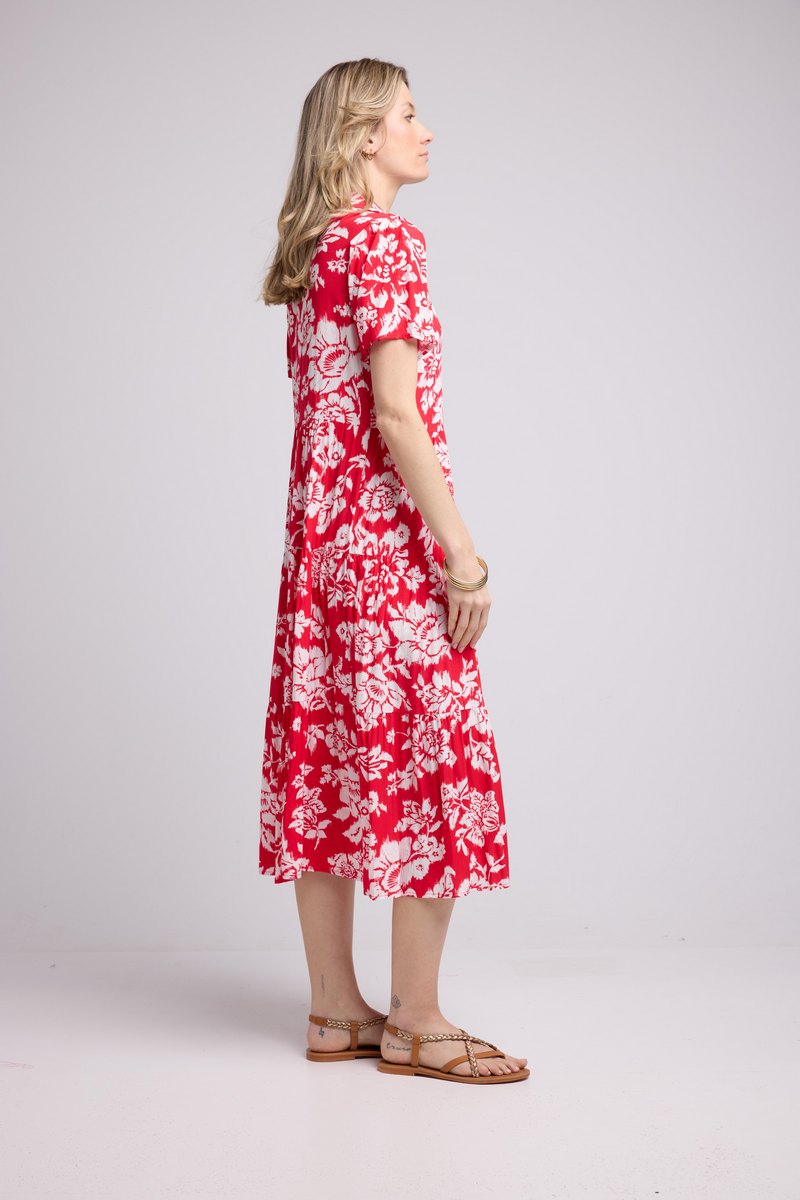 Robe Longue Manches Courtes - Rouge
