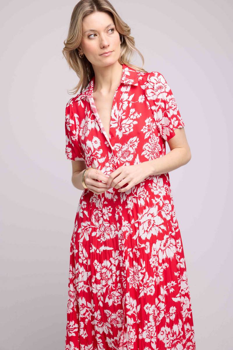 Robe Longue Manches Courtes - Rouge