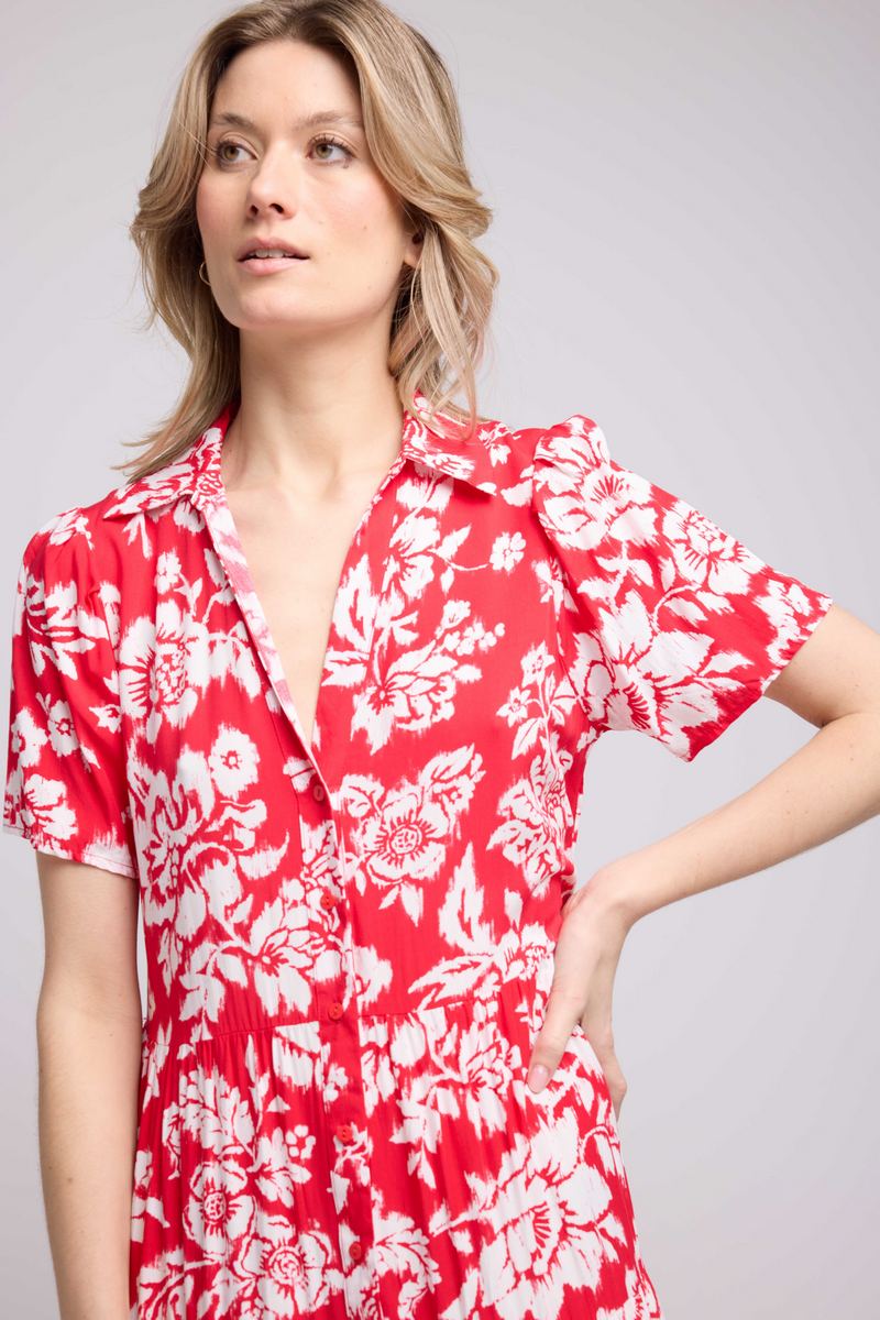 Robe Longue Manches Courtes - Rouge