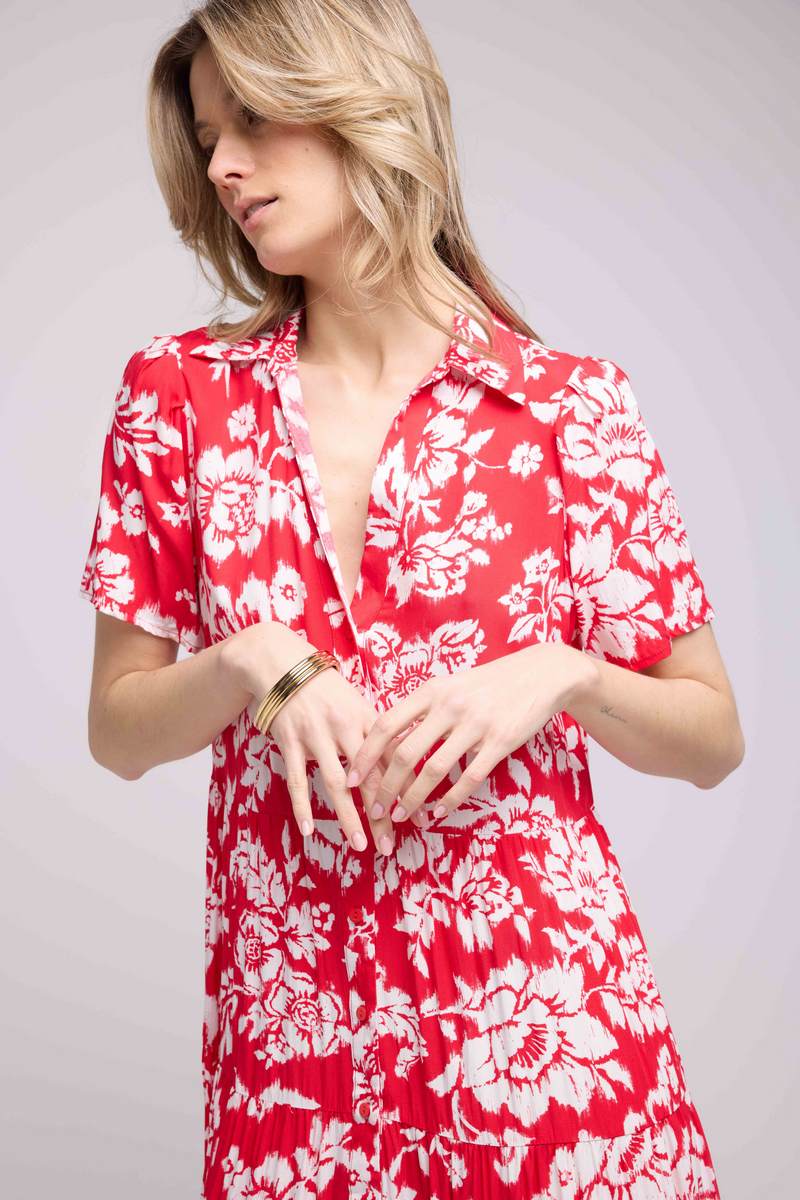 Robe Longue Manches Courtes - Rouge