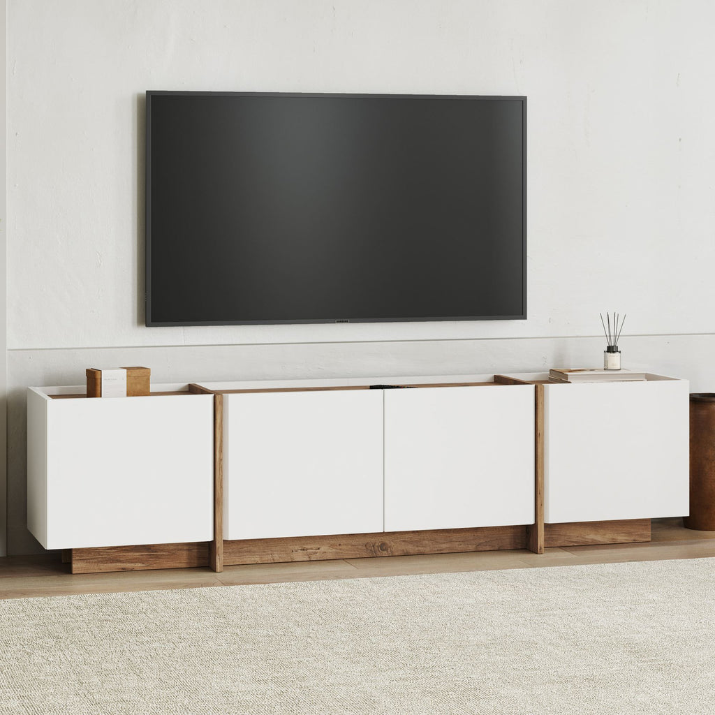 Lowen - TV Stand - White/Atlantic Pine