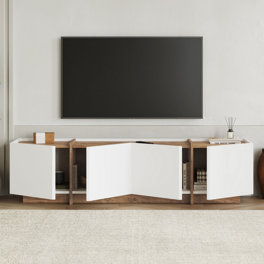 Lowen - TV Stand - White/Atlantic Pine
