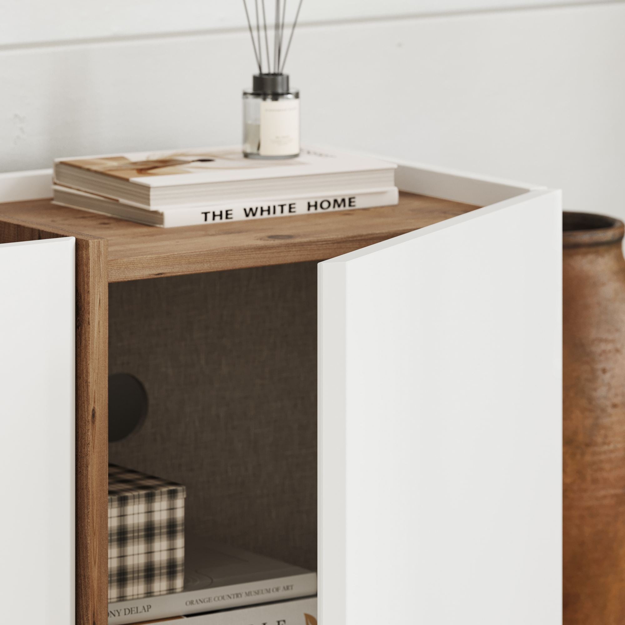 Lowen - TV Stand - White/Atlantic Pine