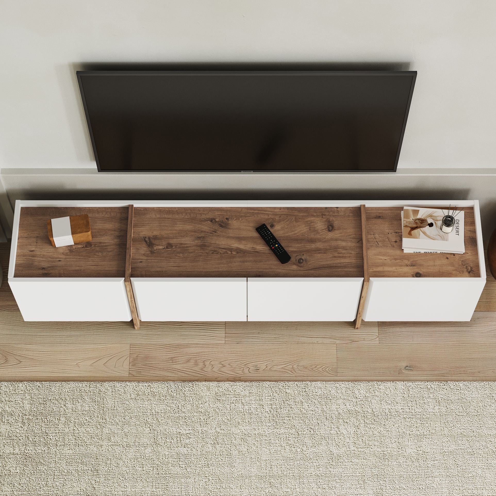 Lowen - TV Stand - White/Atlantic Pine