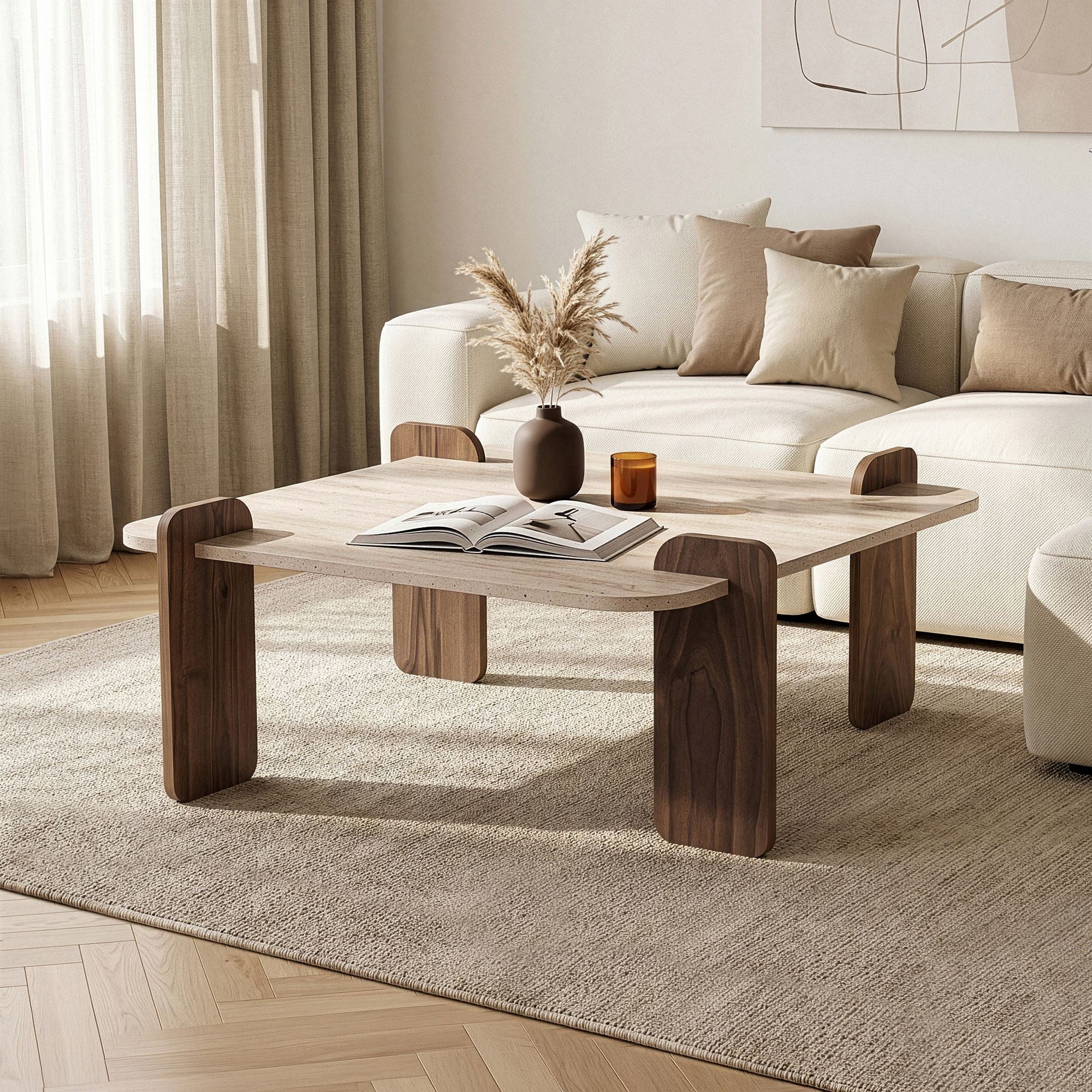 Tables Basses Marais - Travertin / Noyer