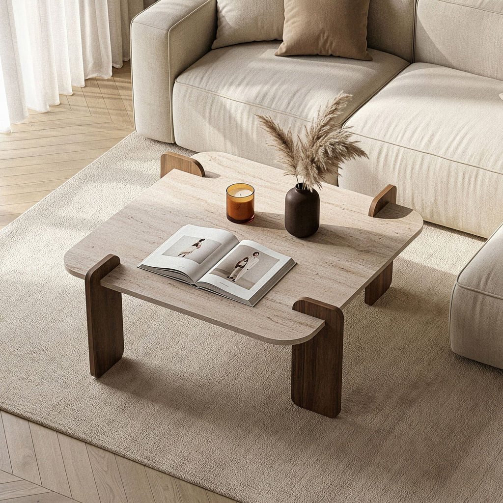 Tables Basses Marais - Travertin / Noyer