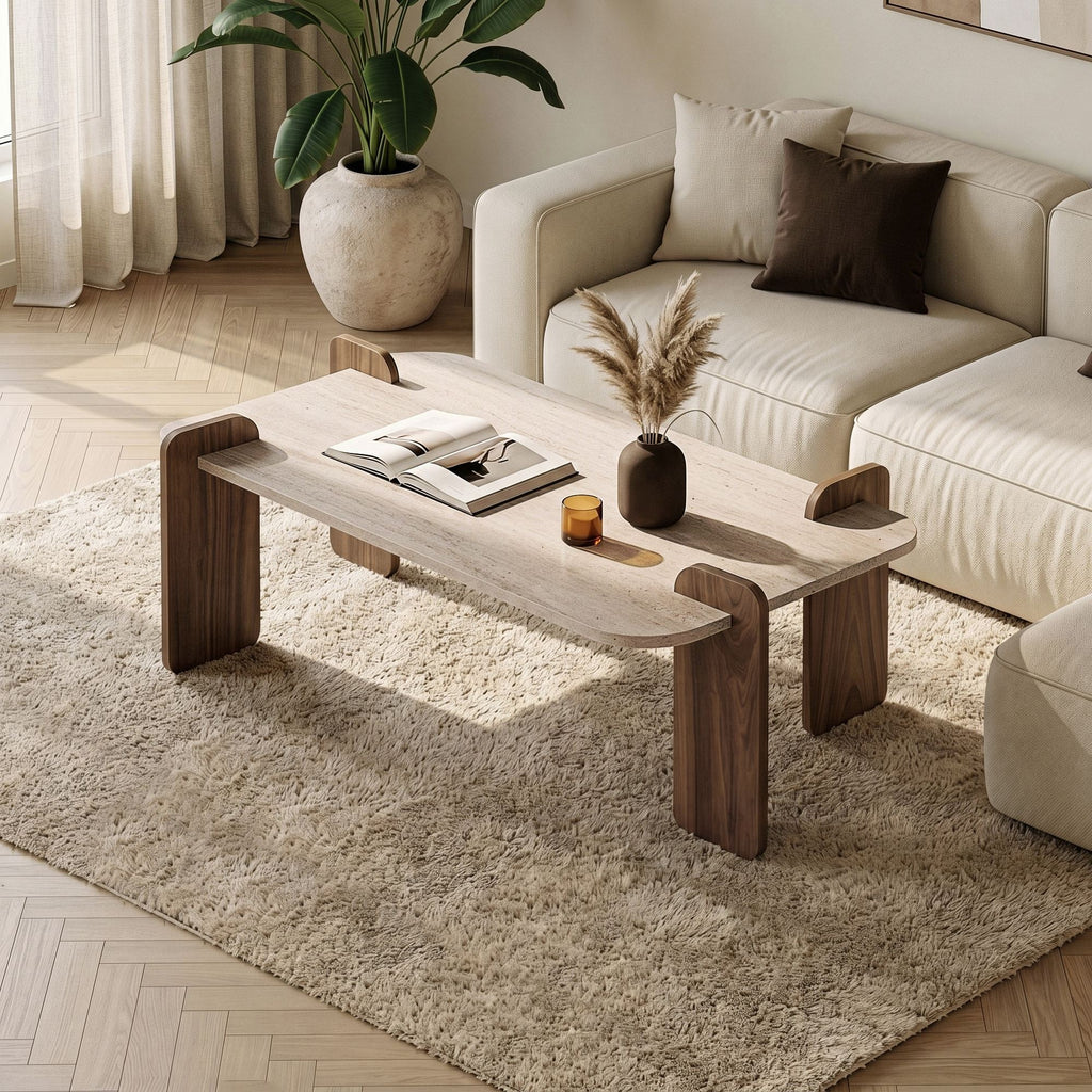 Tables Basses Renard - Travertin / Noyer