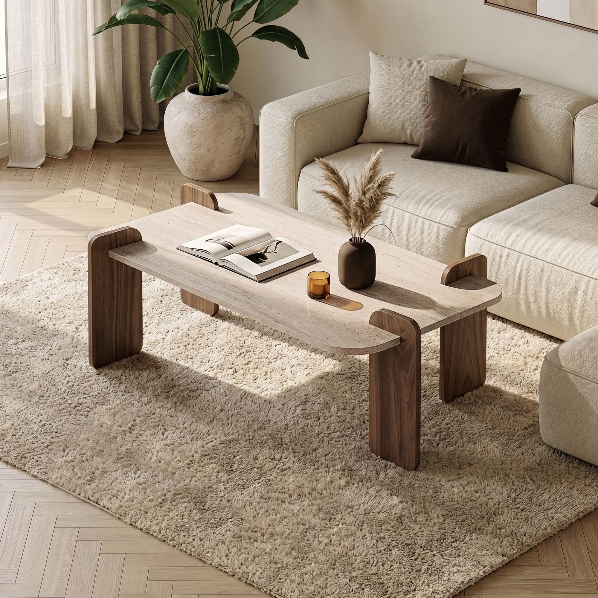 Tables Basses Renard - Travertin / Noyer