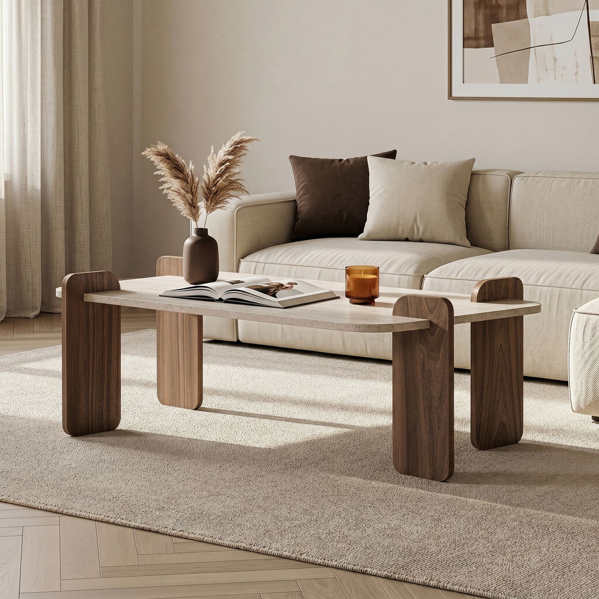 Tables Basses Renard - Travertin / Noyer
