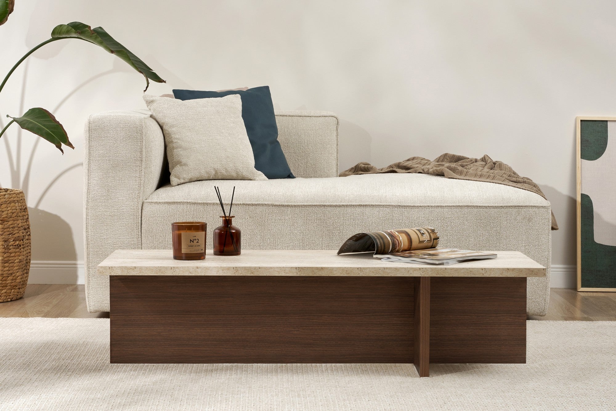 Harbor - Coffee Table - Travertine/Milano Walnut