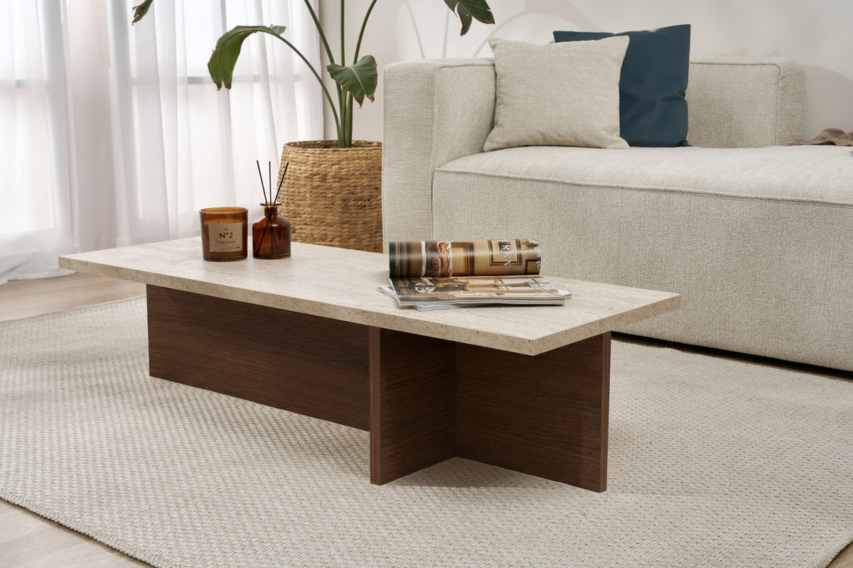 Harbor - Coffee Table - Travertine/Milano Walnut