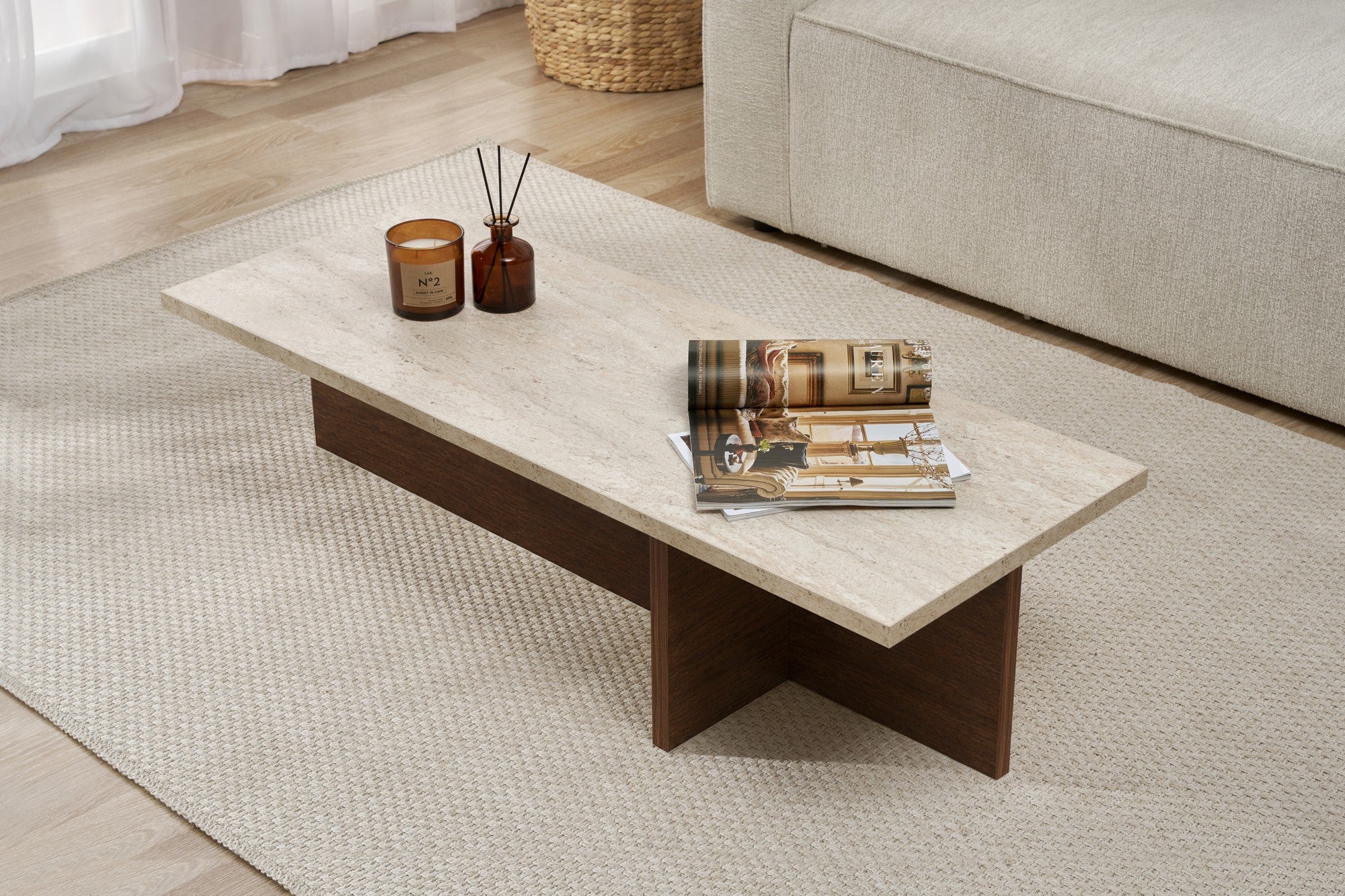 Harbor - Coffee Table - Travertine/Milano Walnut