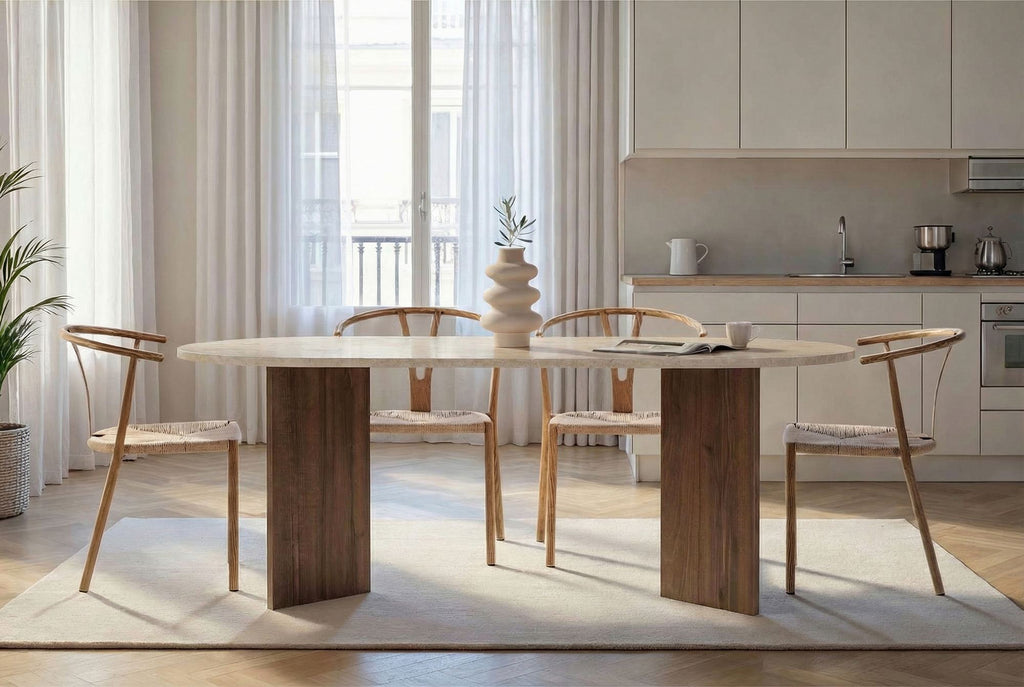 Sabella - Dining Table - Travertine/Venezia Walnut
