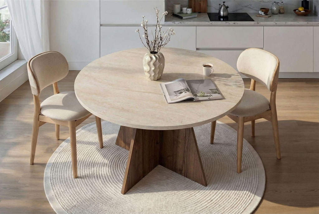 Virella - Dining Table - Travertine/Venezia Walnut